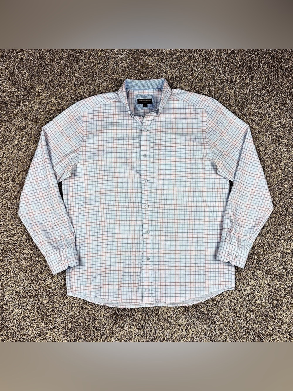 Johnston & Murphy Button Down Mens Large Plaid Cotton Long Sleeve Woven Shirt